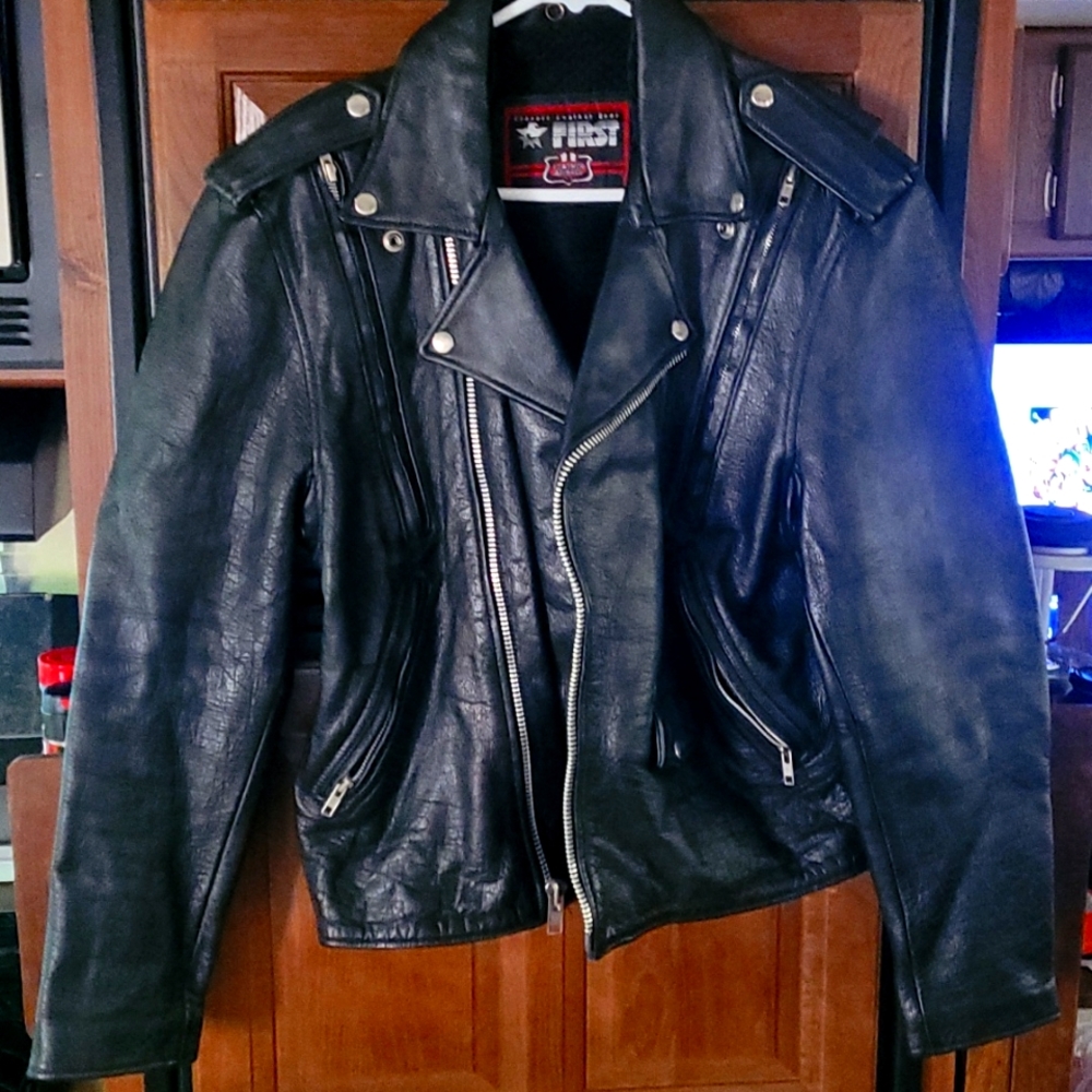 Leather motorcycle biker jacket